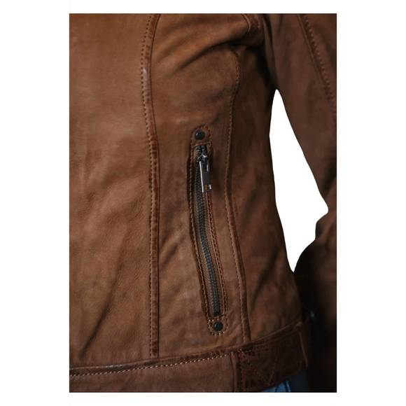 Women's Brown Leather Jacket - Picture 4 of 8